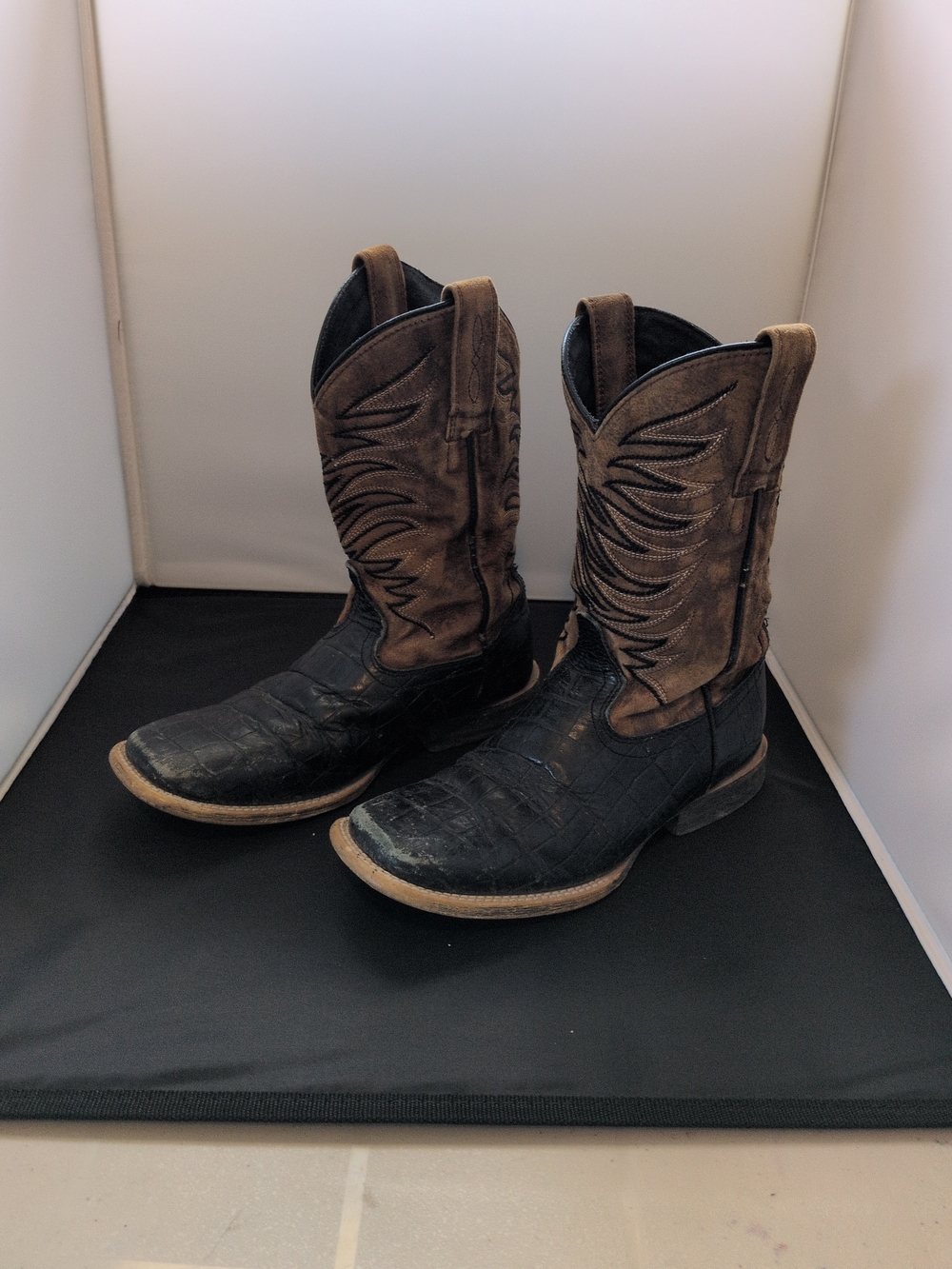 Ariat Black Foot with Brown Embroidered Shaft Western Boots